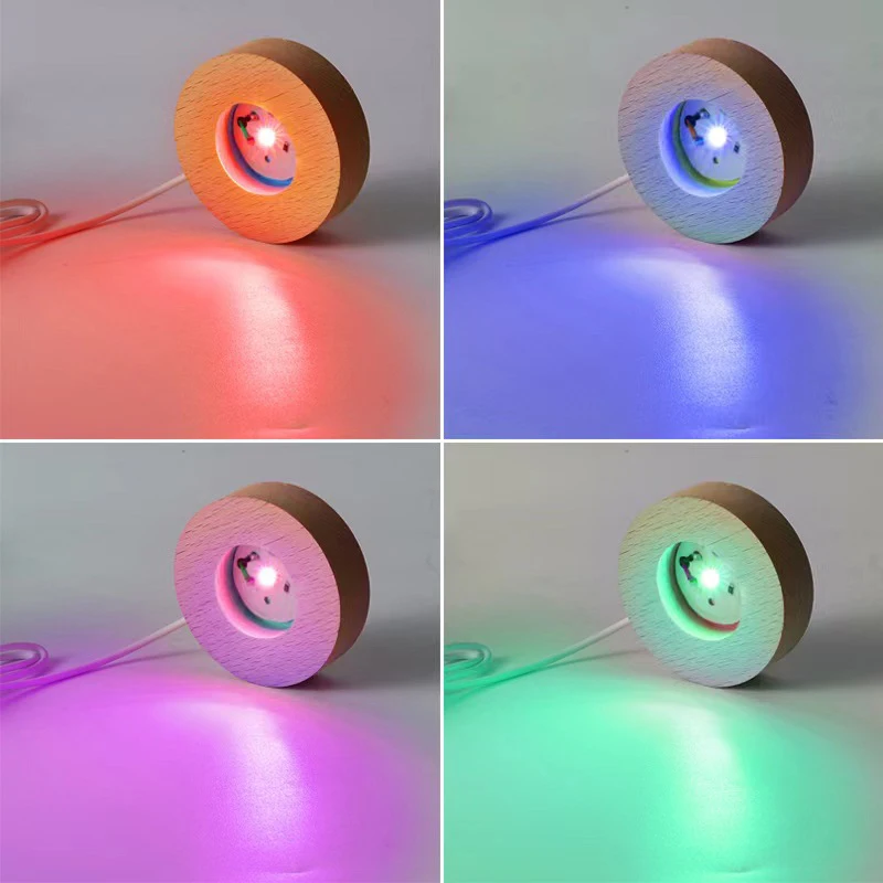 Crystal Glass LED Light Display Base - Wooden Night Lamp Stand Decor