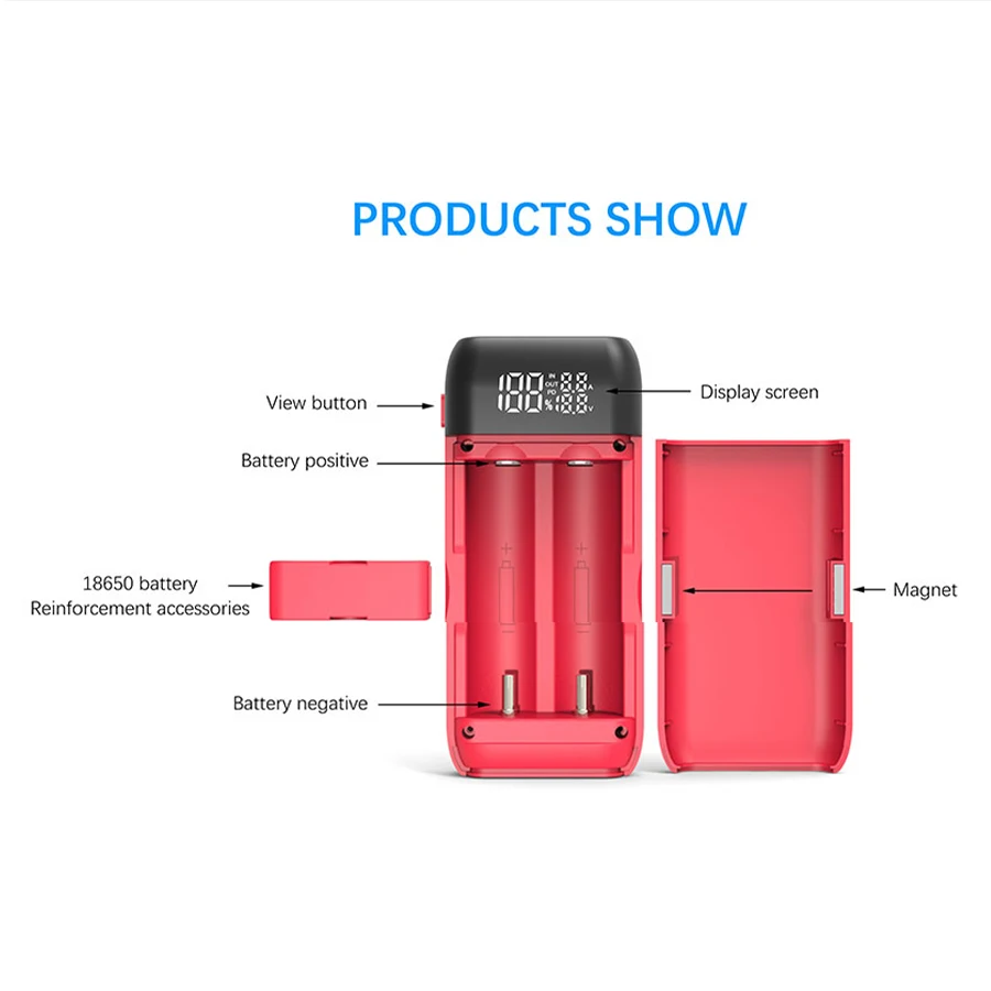 LiitoKala Lii-MP2 충전식 배터리 충전기, 보조배터리, 디지털 디스플레이, 18650, 21700, QC3.0 입력, 출력