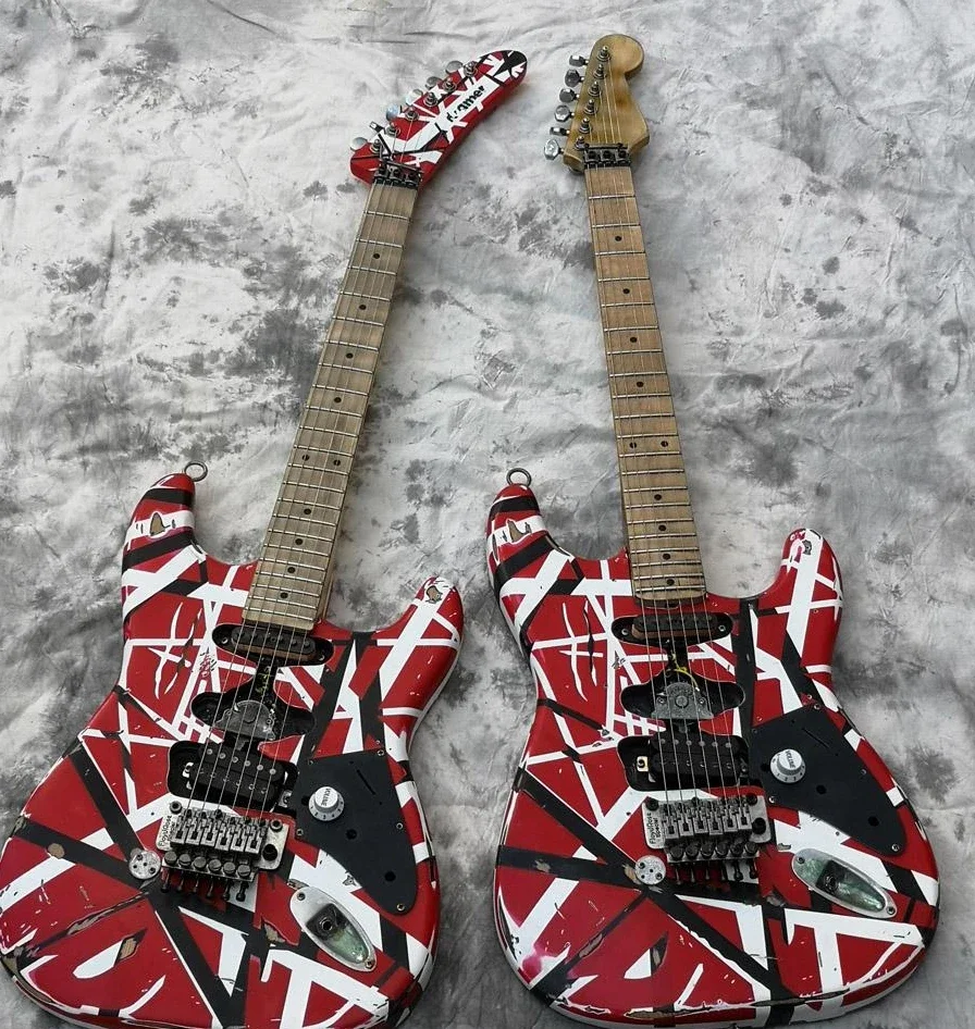 HeavyRelicVanHalenBlackWhiteStripeRedFrankenSTElectricGuitar
