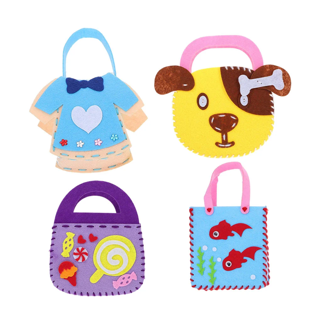 

4 Sets Kids Non-woven Fabric Hand Bag Making Materials Cartoon Bag DIY kits