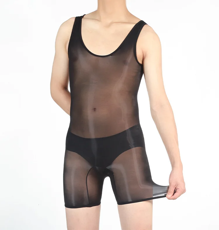 Men Sexy Oil Shiny Bodysuits Glossy Tank Rompers Male See Through Jumpsuits Gay High Stretchy Bodystocking Sex Lingerie body shaper,mens lingerie