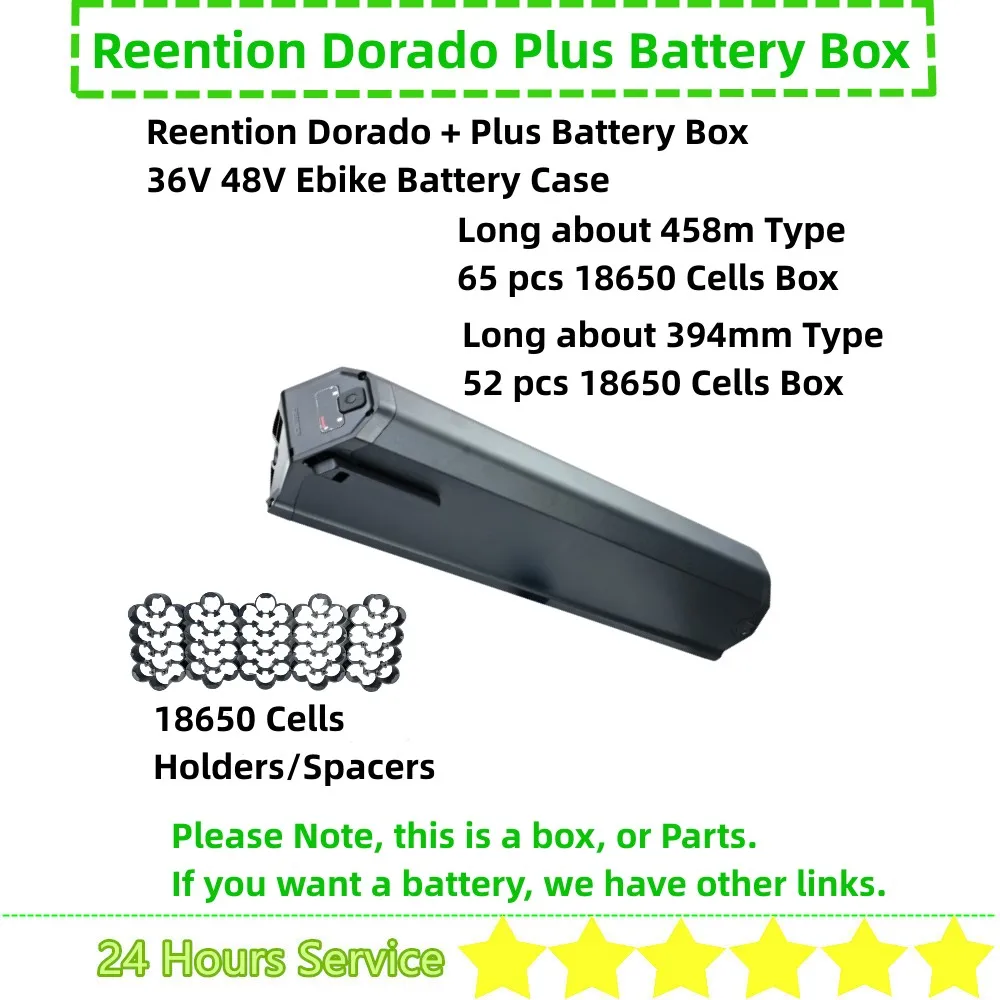 

48V 36V 52V Reention Dorado + Plus Ebike Battery Box 65 pcs 52 pcs 18650 cells use E-bike Battery Case with Spacers Holders