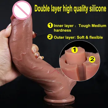 Soft Sexy Huge Dildo Skin Feeling Realistic Penis Sex Toys for Women Big Dicks Double Layersilicong Suction Cup Anal stimulator 3