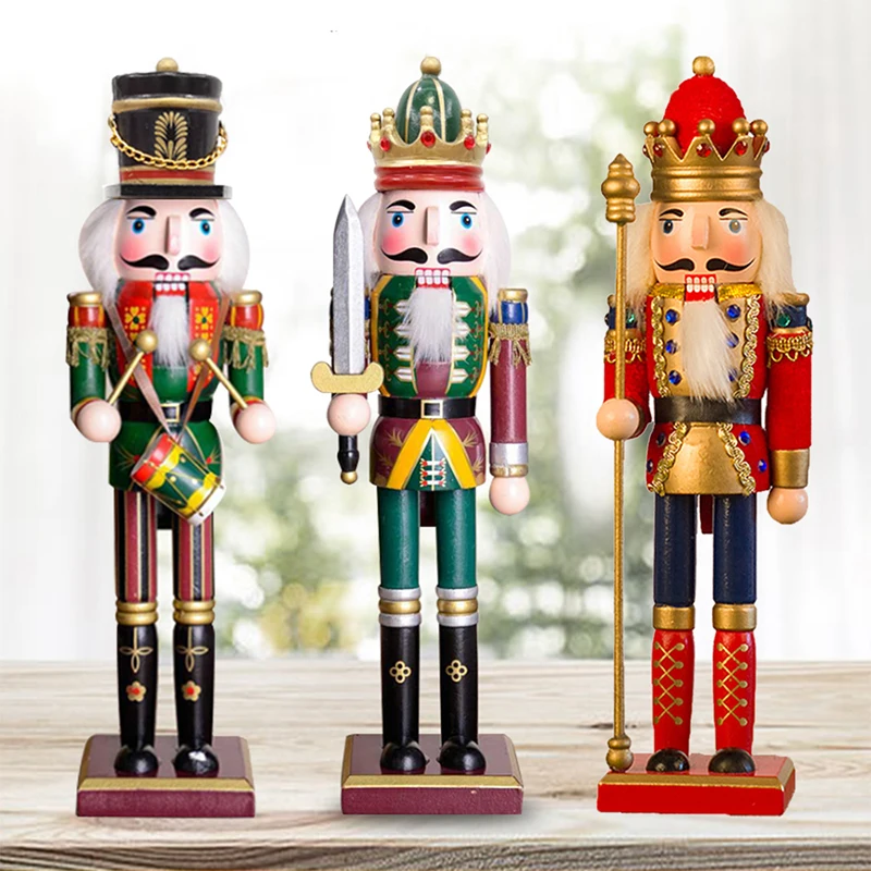 2Pcs/3Pcs 30CM Wooden Nutcracker Puppet Figurine Hand Painted Nutcracker Soldier Model Doll Christmas Ornaments Home Decoration