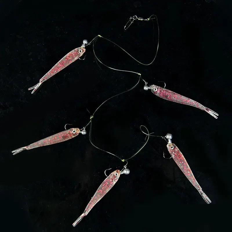 5pcs Fishing Bait Cluster Lure Soft Bait 3D Eyes Head Tail Wobbler