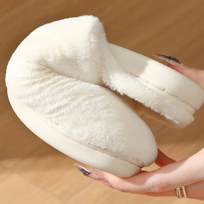Cute Bear Cotton Slippers for Woman Winter Indoor Non-slip Slides Plush Warm Men Home Sandals Flat Shoe Couples Flip Flops — view 5