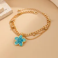 Chevillères tendance bohème avec pendentif petite fleur en émail rose et bleu, chaîne métallique et pompon pour femme, accessoire de bijoux pour vacances à la plage, cadeau 4