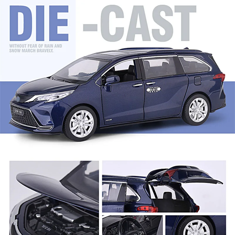 1:24 Sienna Granvia MPV Alloy Car Model Diecast Metal Toy Commercial Car Vehicles Model Sound and Light Simulation Children Gift 3