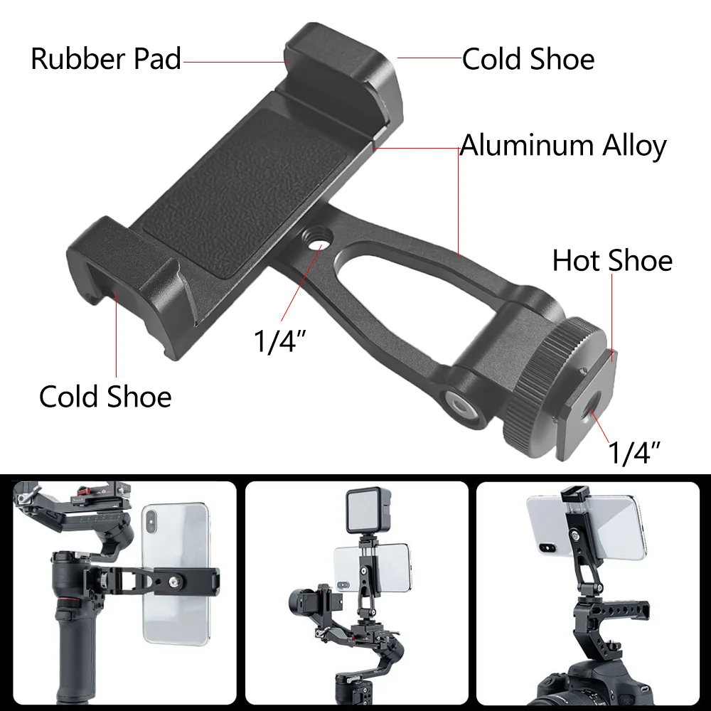 Aluminum Alloy Extendable Smartphone Clip Holder with 1/4 Inch Screw Hole