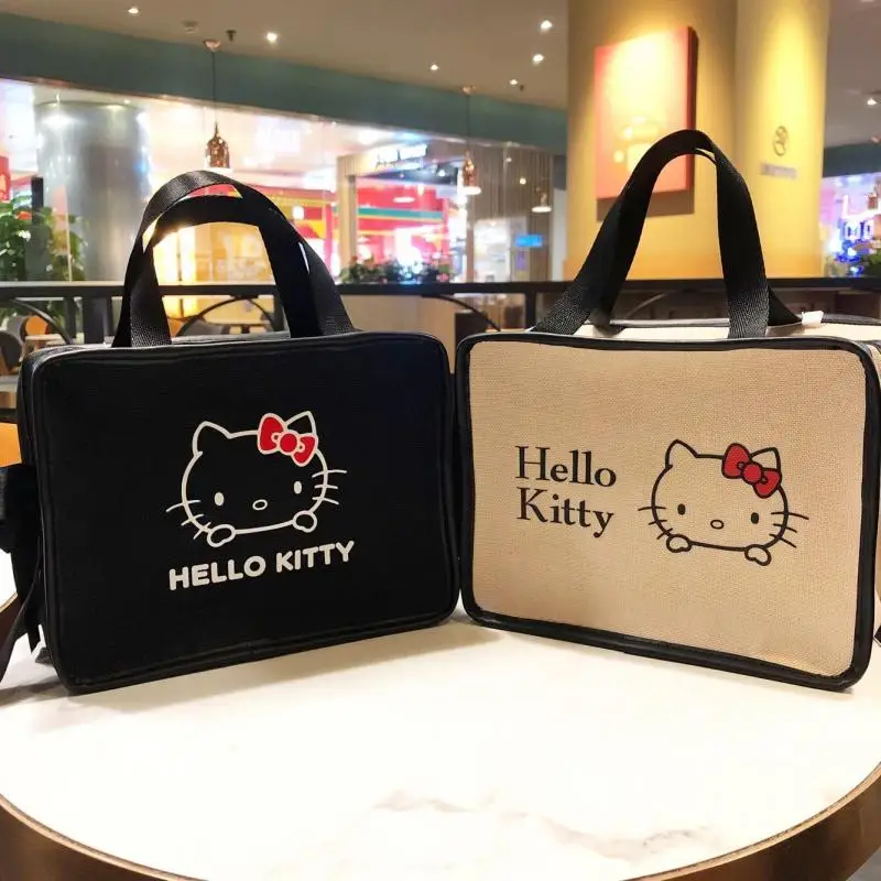 

Sanrio Cosmetic Bag Kawaii Hello Kitty High-Capacity Cartoon Canvas Sweet Handbag Modern Stylish Bowknot Portable Mommy Bag