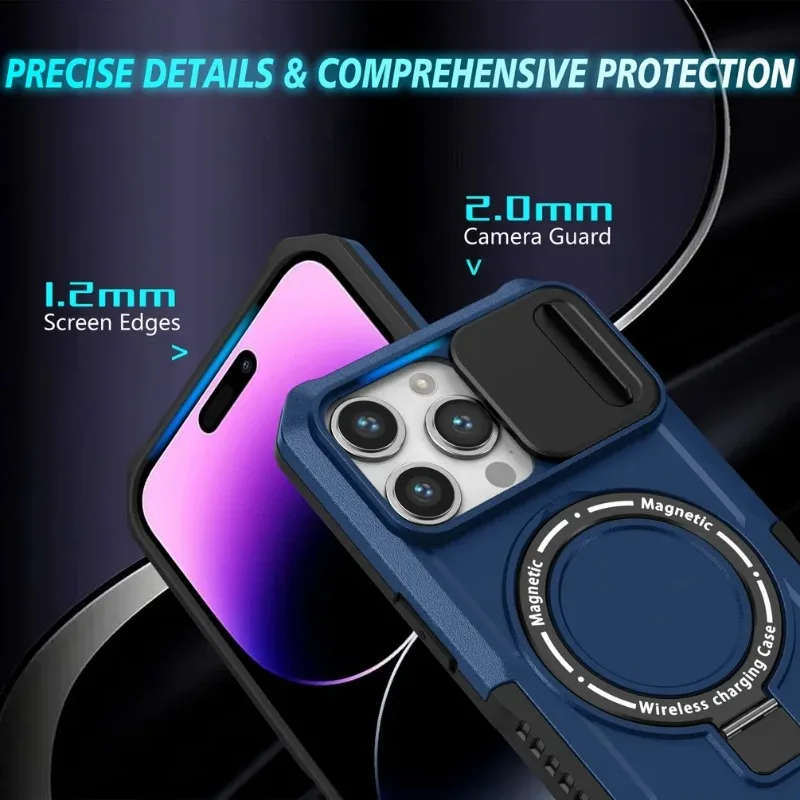 Magnetic Adsorption Case with Sliding Camera Protector and Metal Holder