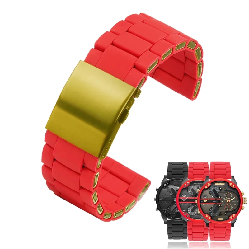 

24mm 26mm 28mm Silicone Stainless Steel Watchband for Diesel Watch Strap DZ7430 DZ7370 DZ4289 DZ7396 DZ7395 Men Rubber Wristband