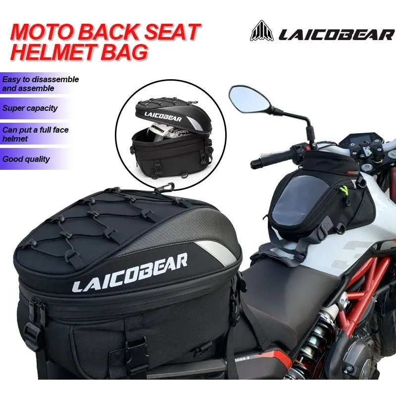 

37L Motorcycle Backpacks Waterproof Tail Bag Rear Seat Backpack Durable Motorcyclist Helmet Bag Multifunctional Biker Suitcase