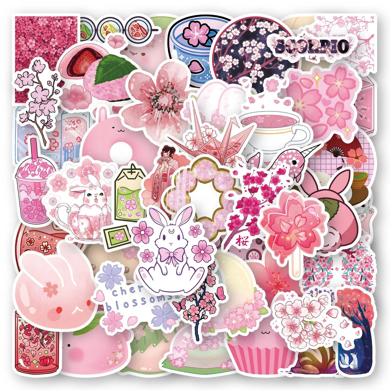 50Pcs Cute Animal Pink sakura Stickers Aesthetic Girls for Notebook Luggage Stationery Phone Cartoon Graffiti Sticker Toys stationery a5 notebook aesthetic