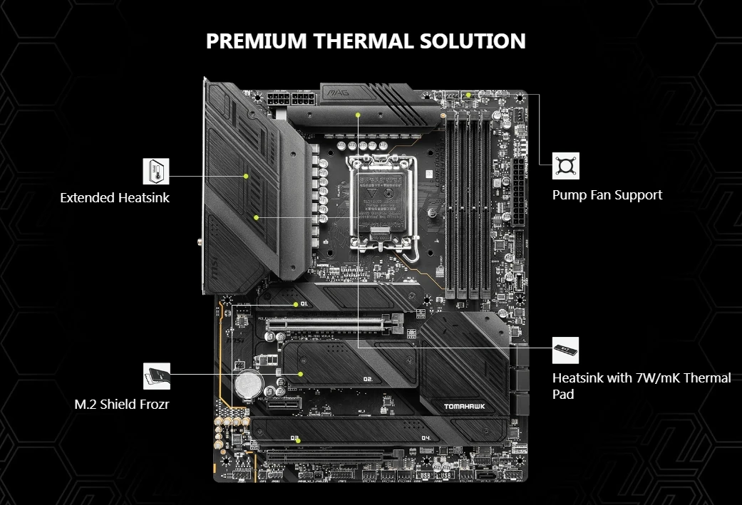 Description Picture 4 of itemMSI MAG Z790 TOMAHAWK WIFI Motherboard Support i9 14900k i7-14700 i5-13600 CPU INTLE Z790 DDR5 256G HDMI NVME M.2 PCIe 5.0