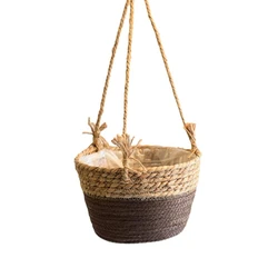 Elegant Jute Rope Macrame Hanging Planter Basket - Indoor & Outdoor Home Décor (Coffee)