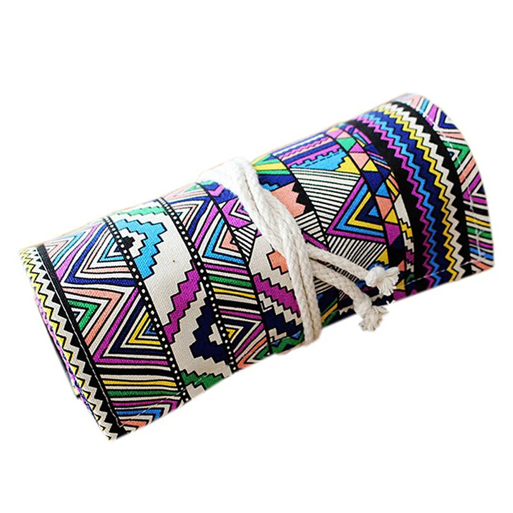 

72 Slots Pencil Case Roll Up Organizers Washable Pencil Bag Pencils Storage Pouch Holder Ethnic Style for Graders Girls