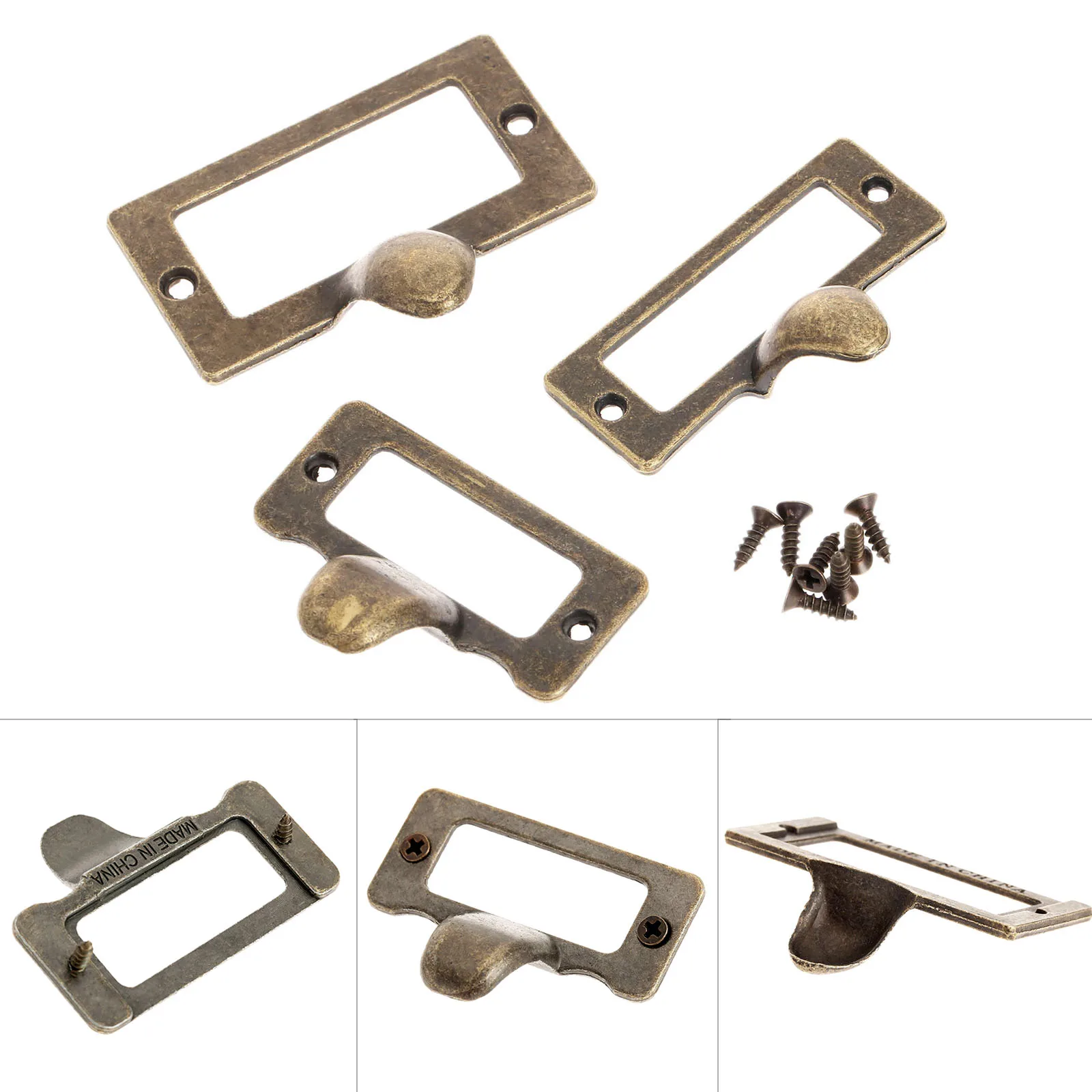 

6pcs Vintage Label Pull Tag handles for Drawer furniture with screws 57/54/42MM