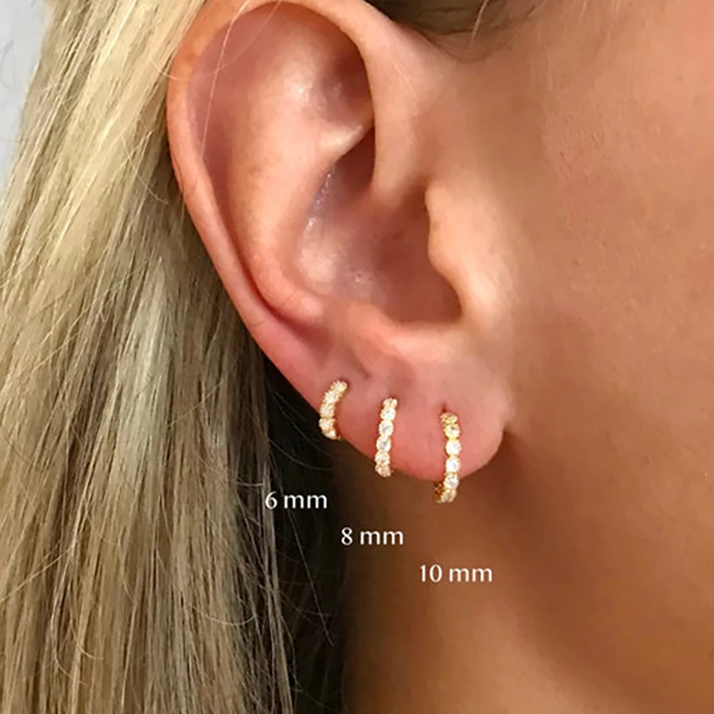 2Pcs 6/8/10Mm Circle Zircon Round Piercing Hoop Earrings For Teens Stainless Steel Minimal Hoop Earrings For Women Jewelry 2022