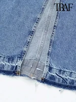 TRAF-تنورة نسائية متوسطة الطول بفتحة أمامية مع جيوب ، عتيقة ، خصر مرتفع ، ذبابة بسحاب ، موضة نسائية 1