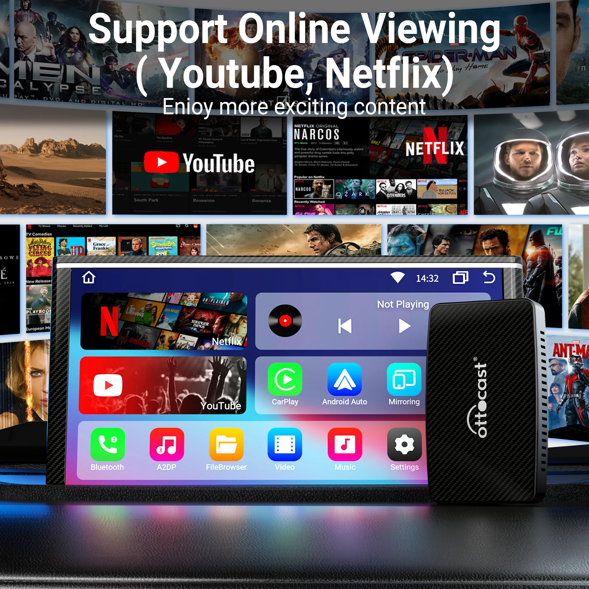Play2Video Adaptateur CarPlay/Android  Netflix –