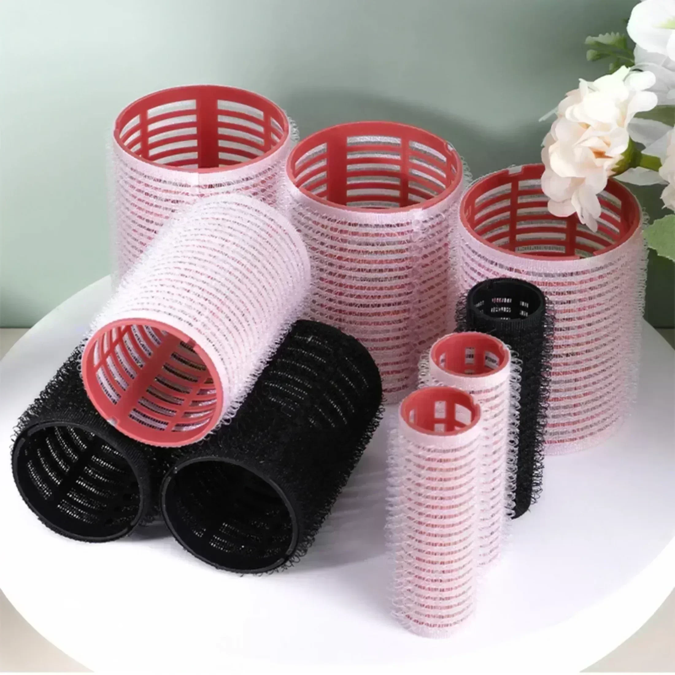 6Pcs 헤어 롤러 세트 셀프 그립 무열 헤어 컬러 다른 크기 열 없음 여성 셀프..