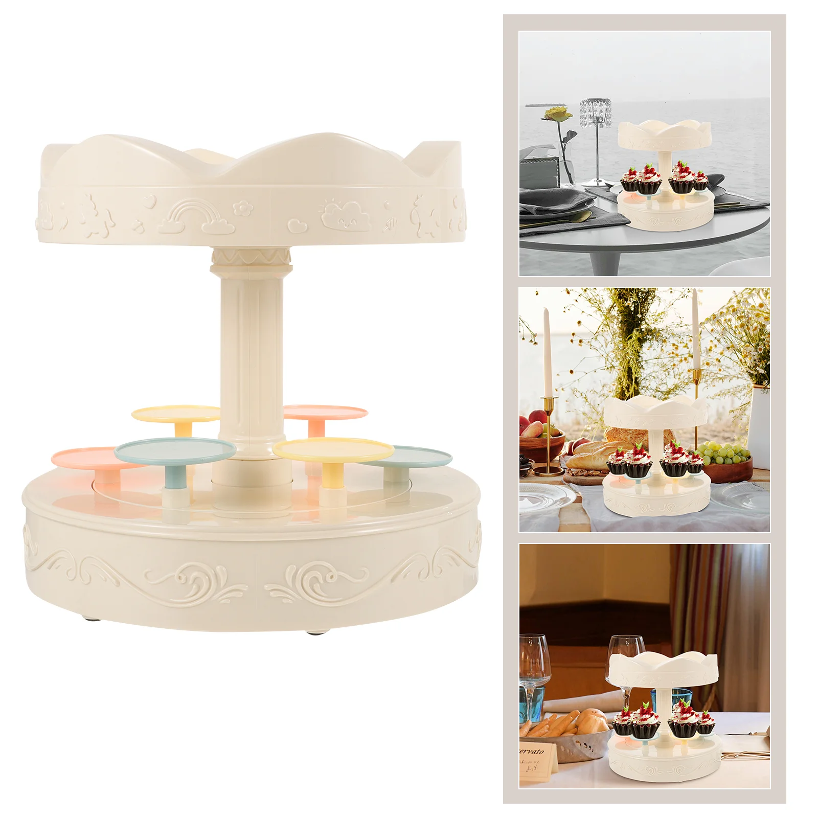 

Automatic Rotating Sushi Display Dessert Revolving Carousel Cupcake Holder Autorotation Cupcake Stand for Bakery Party