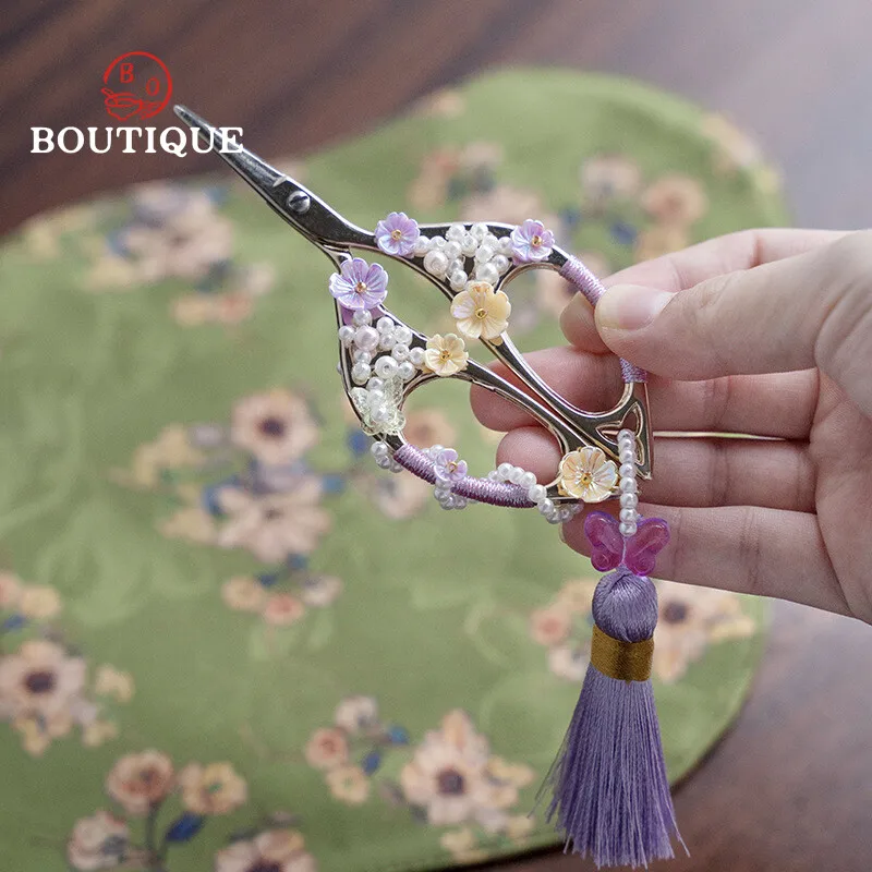 Chinese Antique Hand-woven Tea Scissors High-end Tea Art Knife Tassel Pendant Mini Scissors Teaware Ceremony Accessories