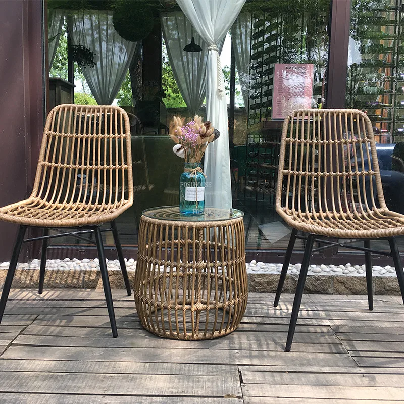 Japanese Rattan beach Chairs Nordic Outdoor Furniture Leisure Backrest iron art Balcony Dining Chair home Leisure Sofa Chair