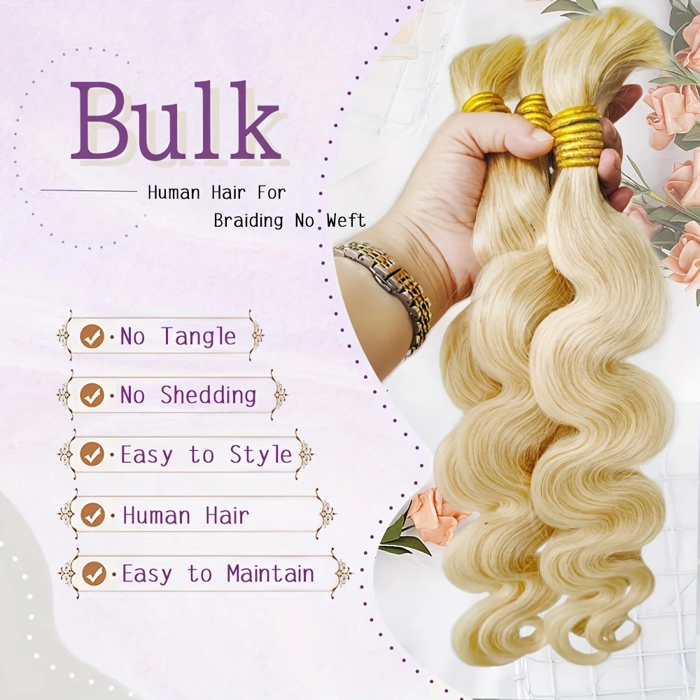 613 Blonds Body Wave Braids Human Hair Bulk For Braiding 100% Human Hair Bundles 1/2/3 Bundles No Weft Hair Bundles For Women 3