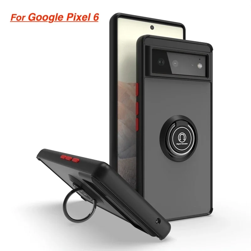 Matte Finish Shockproof Phone Case with Magnetic Ring Bracket and Anti-Fall Protection