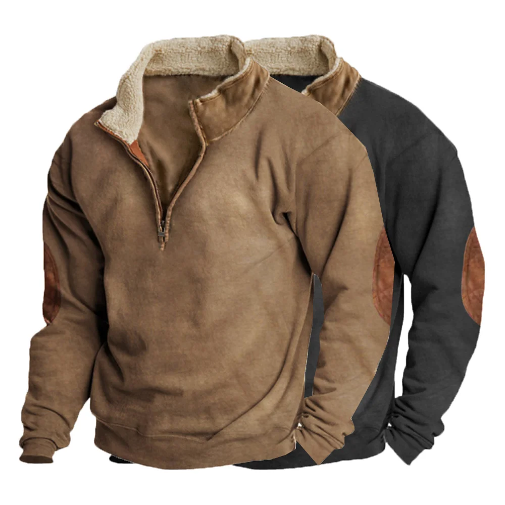 

Sweater Hoodies Sweatshirt Tops Pullover Loose Casual Vintage Zipper Stand Collar Men