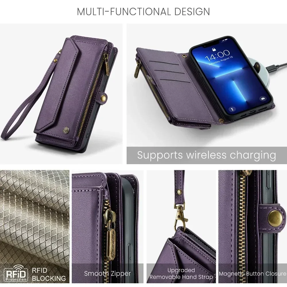 Long Crossbody Wallet Phone Case for IPhone 15 14 13 12 Pro Max Plus Promax Card Slot Holder Lanyard Leather Cover