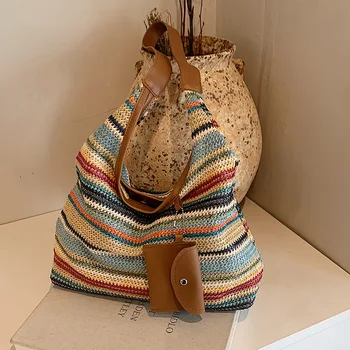 Borsa Tote Intrecciata a Mano di Grande Capacità per Donna, Borsa alla Moda per Pendolari, Stile INS, Borsa da Spiaggia per Viaggi Quotidiani