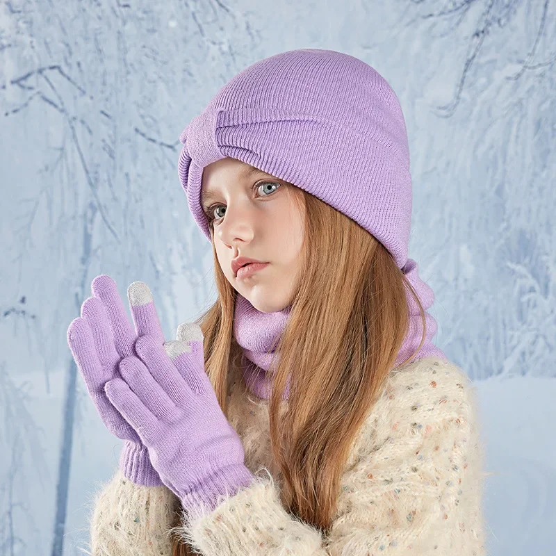 Children's Hats Gloves Scarves Winter Outdoor Ear Protectors Pullovers Warm Knitted Wool Hats for Boys and Girls