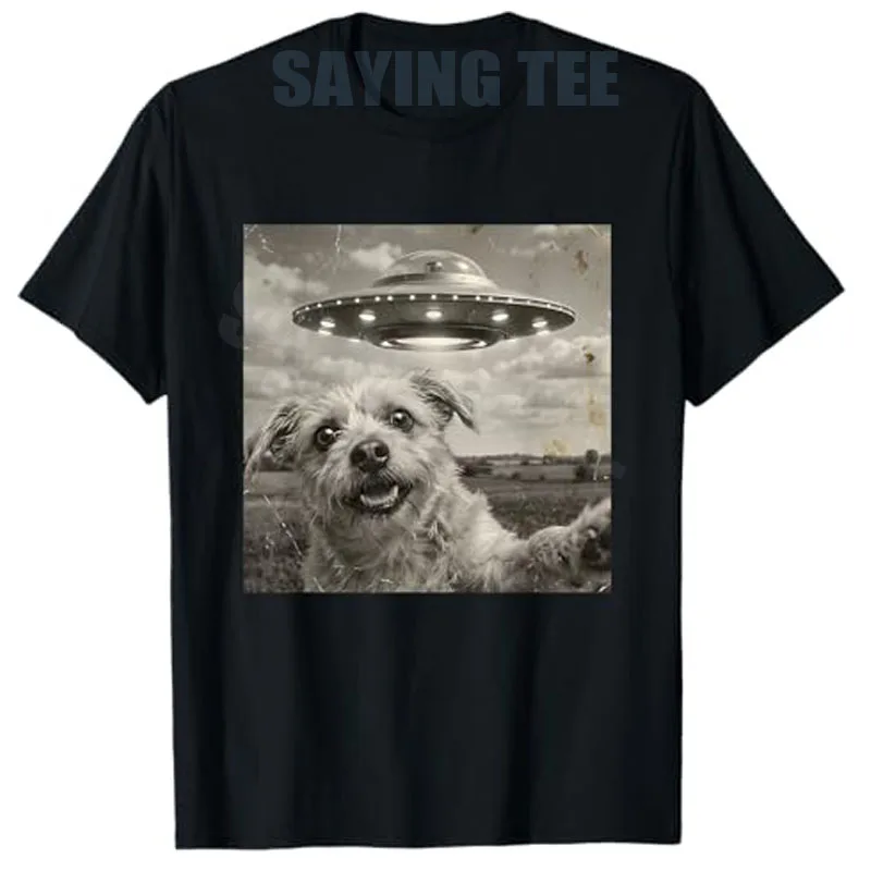 Lustiges Hunde-UFO-Alien-Abduktions-T-Shirt – Geschenk für Konspirationstheoretiker, Y2K UAP-Gläubiger, Ästhetik für Haustiere, Herrenbekleidung, Neuheiten-T-Shirts