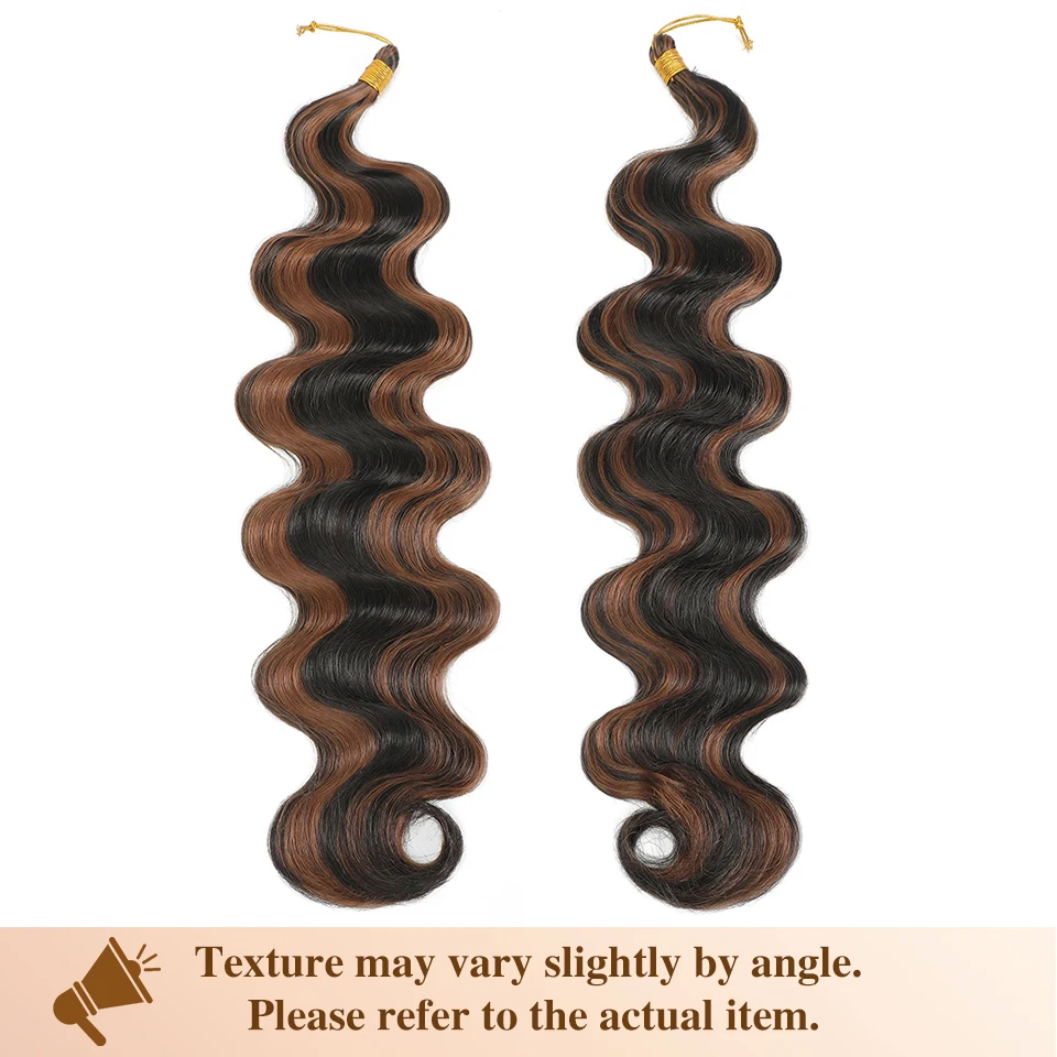 24" Body Wave Braiding Hair Extensions 3-5Pcs Synthetic Pre-Feathered Black Boho Box Braids for Goddess French Curl Crochet Hair 3