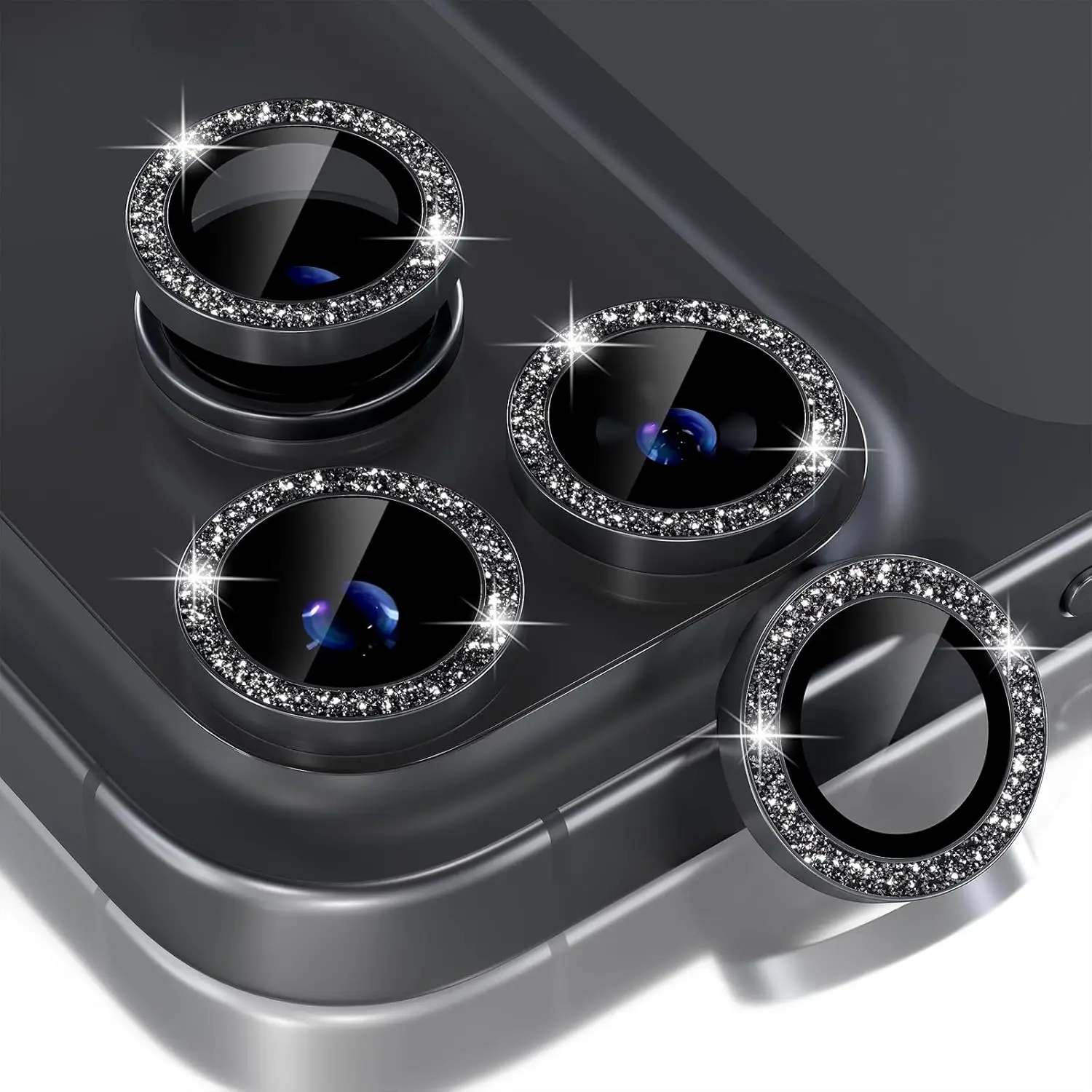 Bling Glitter Diamond Camera Protector with Tempered Glass Cover and Metal Frame