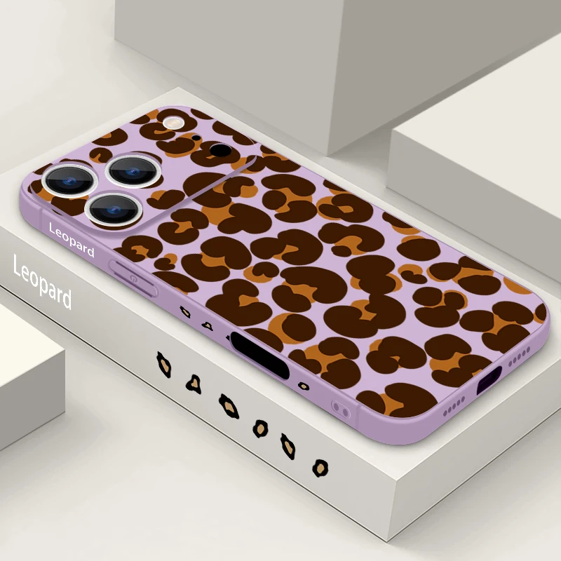 Leopard Print Soft Silicone Phone Case with Wrist Strap Lanyard