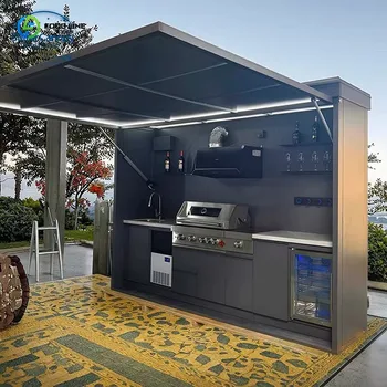 Set Cucina da Campeggio Personalizzato per Esterni, Isola BBQ Multifunzionale con Lavello per Giardino e Cortile