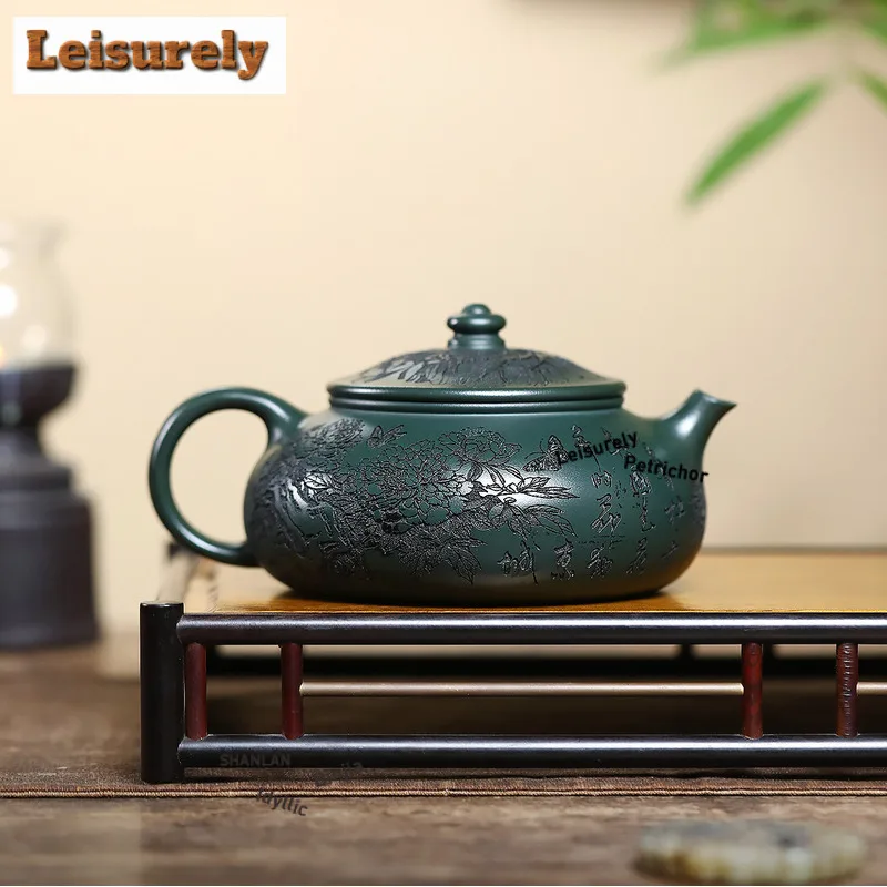 550ml Handmade Yixing Purple Clay Teapot Handmade Han Jiang Pot Raw Ore Green Mud Kettle With Strainer Zisha Teaset Tea Ceremony
