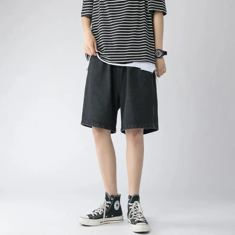 Wide Baggy Denim Shorts Men Summer Thin Solid Color Casual Loose Knee-length Pants Male Jeans Shorts Streetwear 3