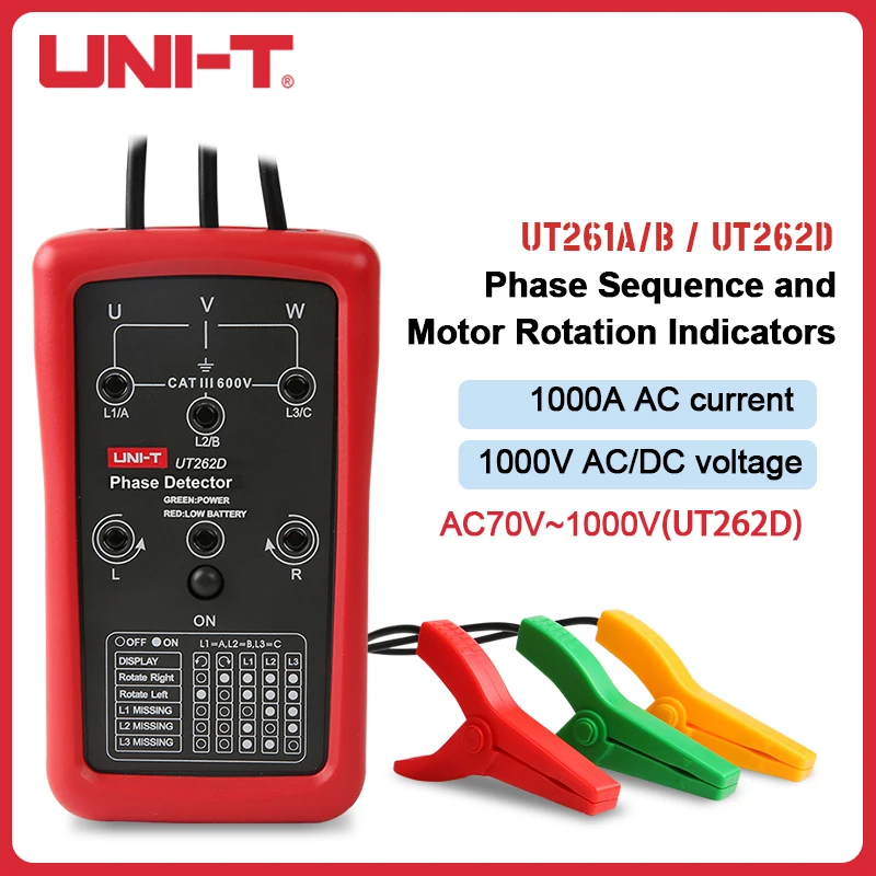 

UNI-T Phase Sequence Rotation Indicator Missing Phase Indication Motor Steering Meter UT261A/UT261B/UT262D