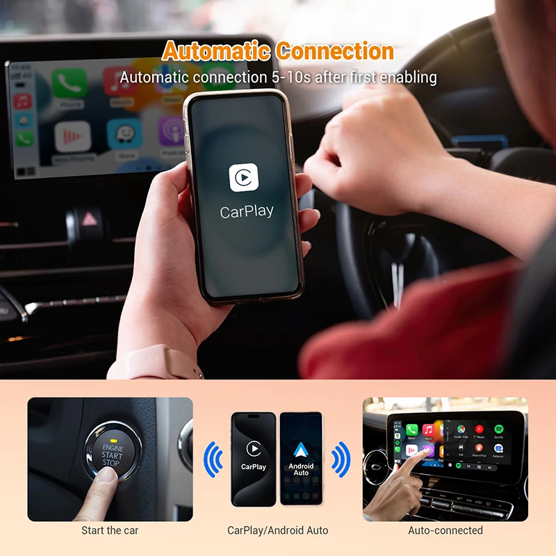 Adaptateur CarPlay Et Android Auto Sans Fil 2-en-1 – Compatible IOS Et Android – Connexion Automatique USB/Type-C