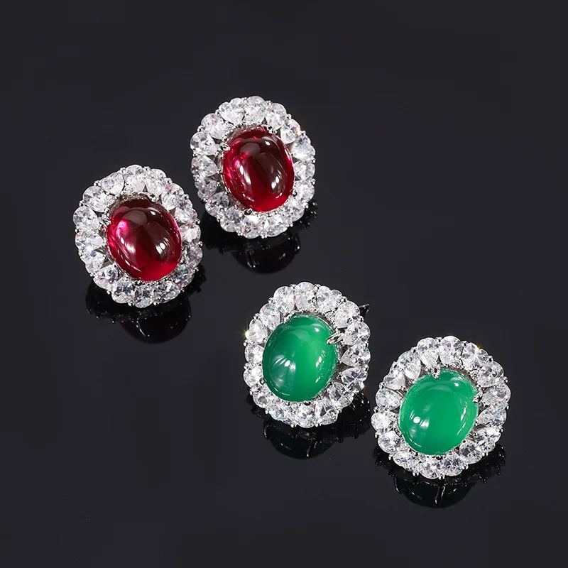 

Sparkling Lab Created Emerald Ruby Stud Earrings For Women S925 Sterling Silver Jewelry Original Certified Anniversary Gift Girl