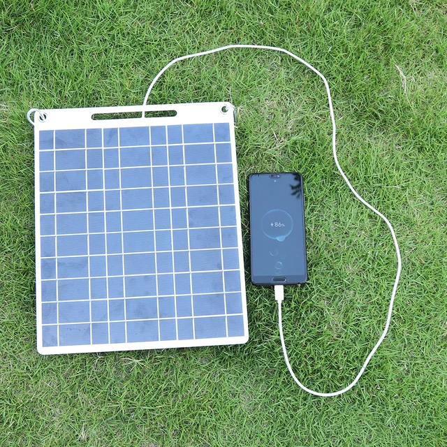 30W 5V Portable Solar Panel Polysilicon Solar Cell Panel Dual USB Ports Solar Plate with 2 Carabiners for Outdoor Camping Hiking 2