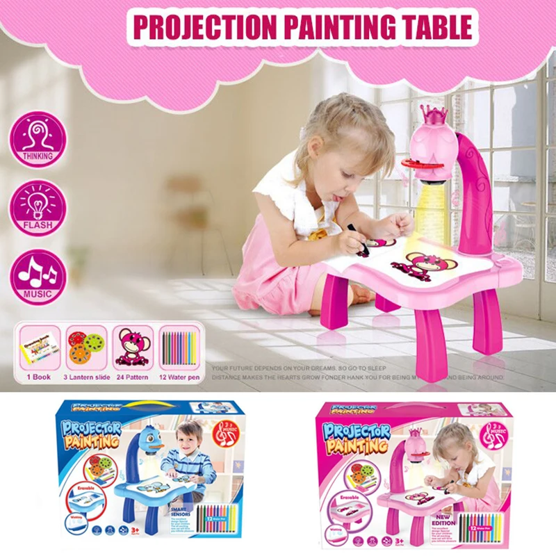 

Kids Children Educational Early Learning Musical Projector Projection Painting Drawing Table Paint Tools