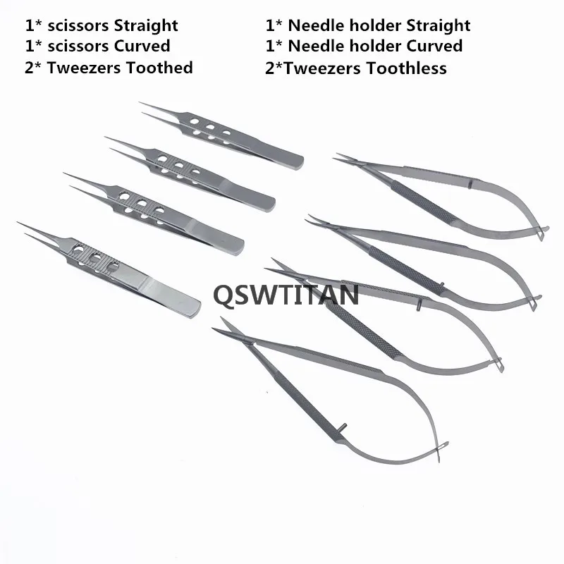 8pcs/set Ophthalmic Tools Scissors Needle Holder Tweezers stainless steel Double eyelid tools ophthalmic tool,surgical instruments,plastic surgery tool,cornea scissors,capsulorhexis forceps