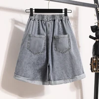 Plus Size Shorts For Women 2024 Summer New Arrivals High Elastic Waist Crimping Wide Leg Loose Streetwear Blue Jeans Shorts - Image 3