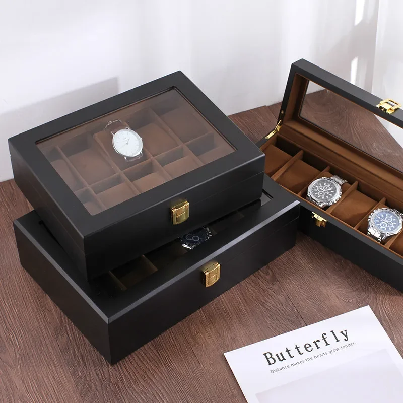 Watch Storage Box Handmade Wooden Watch Box Display Case-6/10/12 Grids Jewelry Holder Storage Organizer for Watch Collection